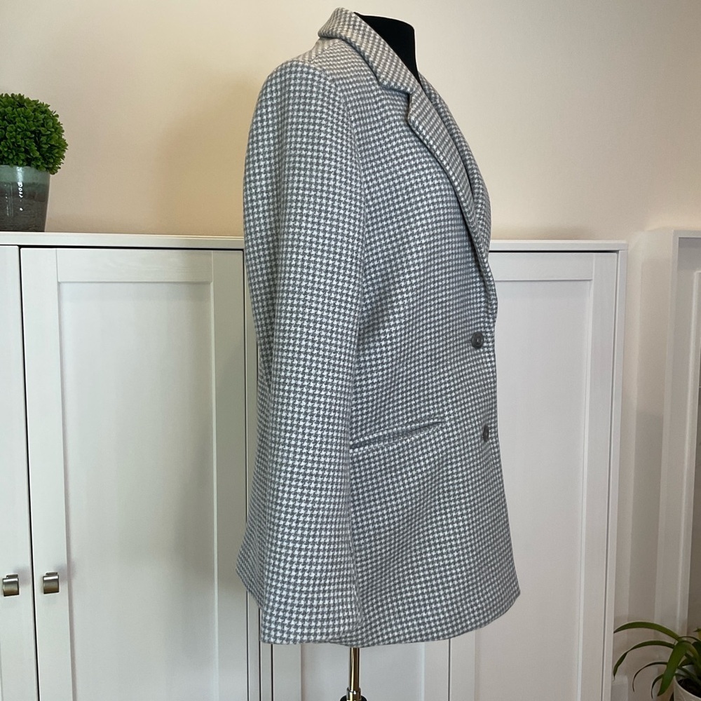 NWT Abercrombie & Fitch Wool Blend Houndstooth Tailored Top Coat in Grey Medium - Picture 7 of 16